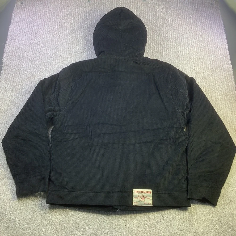 True Religion Mens Vintage Corduroy Jacket Jet Black‎ Hooded Size S NWT